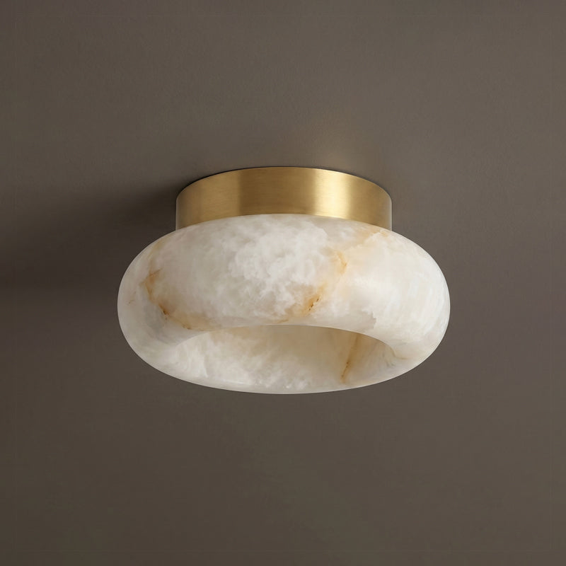 Brass Flush Mount Ceiling Light with Alabaster Shade – Modern Low Profile LED Fixture for Bedroom, Hallway, Entryway – 3.1 in Profile | Lonoma