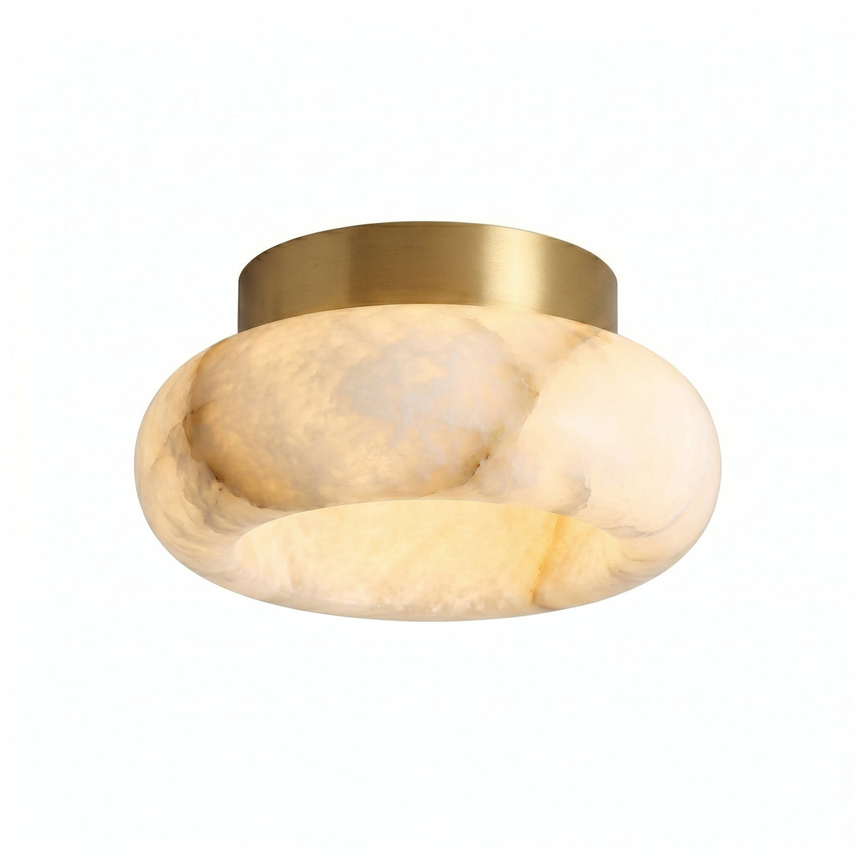 Brass Flush Mount Ceiling Light with Alabaster Shade – Modern Low Profile LED Fixture for Bedroom, Hallway, Entryway – 3.1 in Profile | Lonoma