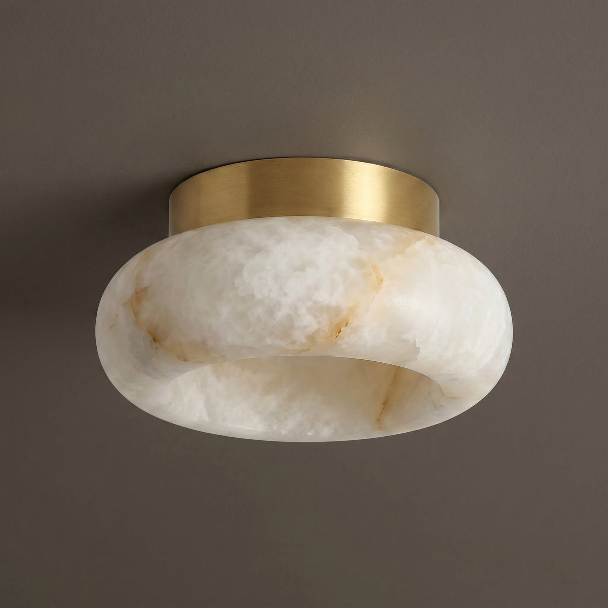 Brass Flush Mount Ceiling Light with Alabaster Shade – Modern Low Profile LED Fixture for Bedroom, Hallway, Entryway – 3.1 in Profile | Lonoma