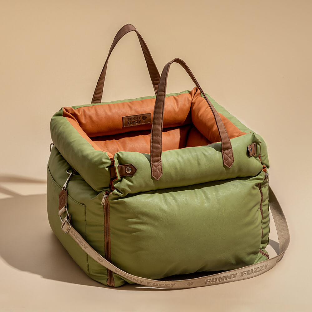 Dog Car Seat Booster Faux Leather Padded Small Medium Dogs 21.7x19.7x17.7 in Safety Leash Anti-Slip Travel Bed | Koossa