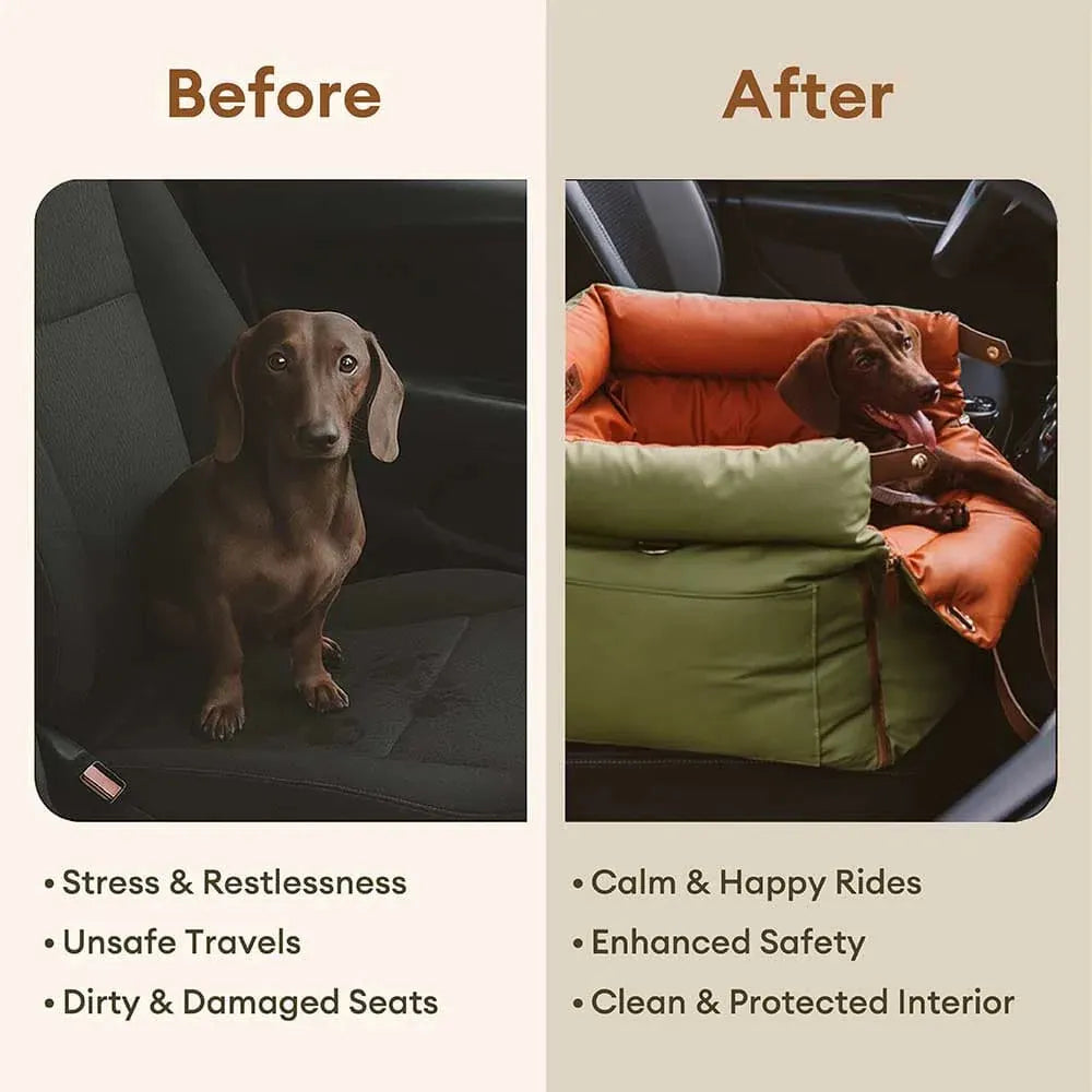 Dog Car Seat Booster Faux Leather Padded Small Medium Dogs 21.7x19.7x17.7 in Safety Leash Anti-Slip Travel Bed | Koossa
