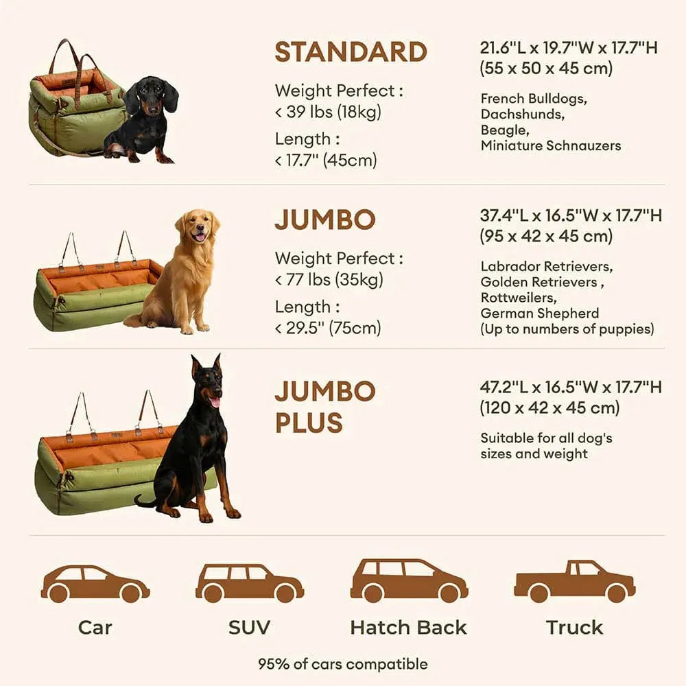 Dog Car Seat Booster Faux Leather Padded Small Medium Dogs 21.7x19.7x17.7 in Safety Leash Anti-Slip Travel Bed | Koossa