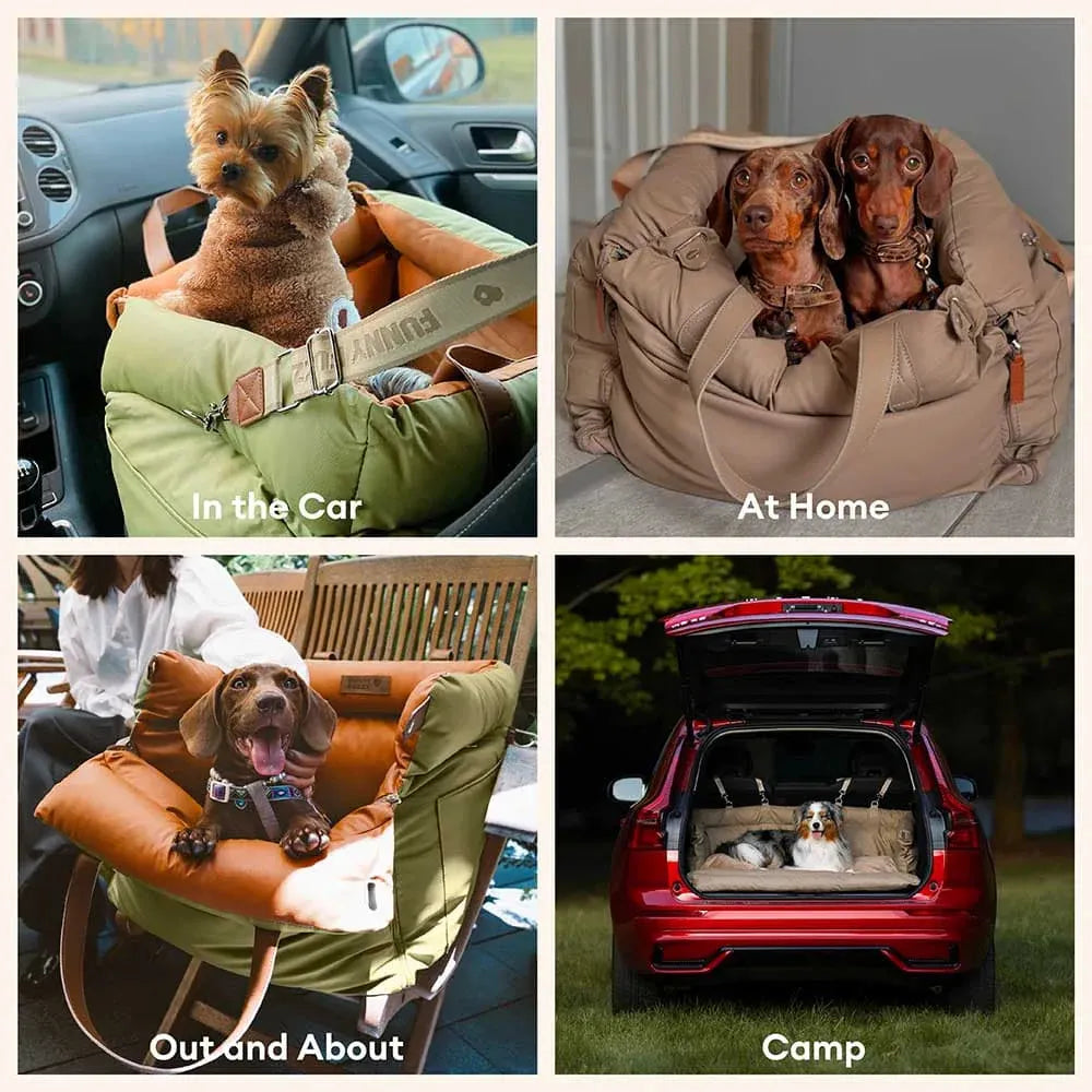Dog Car Seat Booster Faux Leather Padded Small Medium Dogs 21.7x19.7x17.7 in Safety Leash Anti-Slip Travel Bed | Koossa
