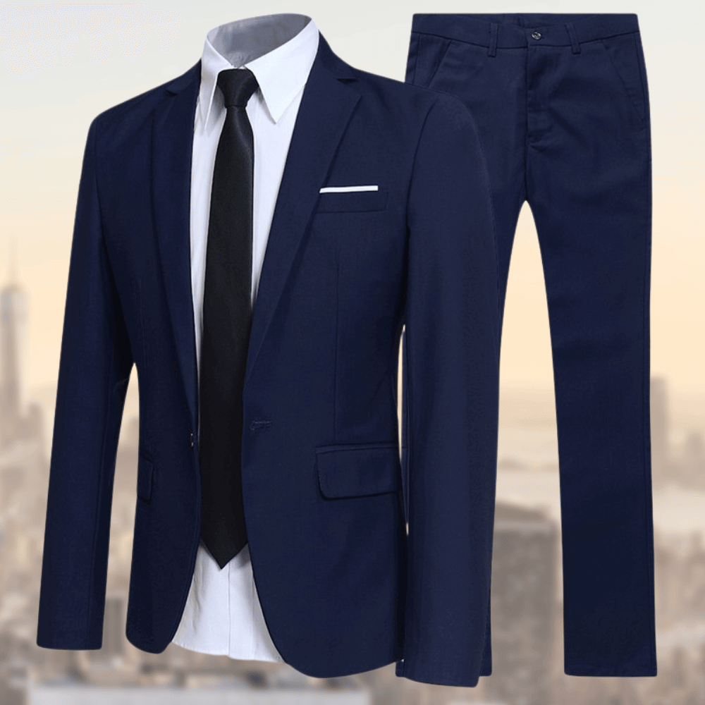 Men's Navy Slim-Fit Three-Piece Suit — Tailored Blazer, Waistcoat & Trousers for Business & Formal Occasions | Koossa