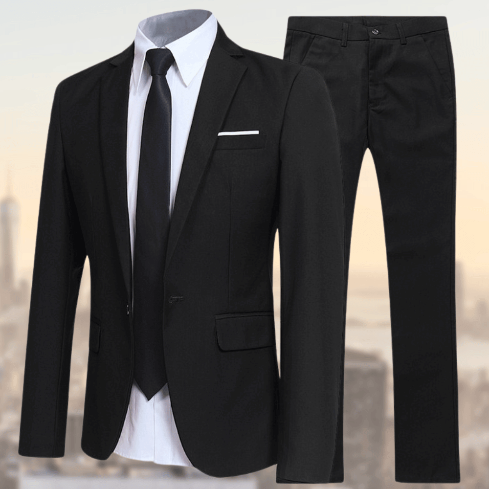 Men's Navy Slim-Fit Three-Piece Suit — Tailored Blazer, Waistcoat & Trousers for Business & Formal Occasions | Koossa