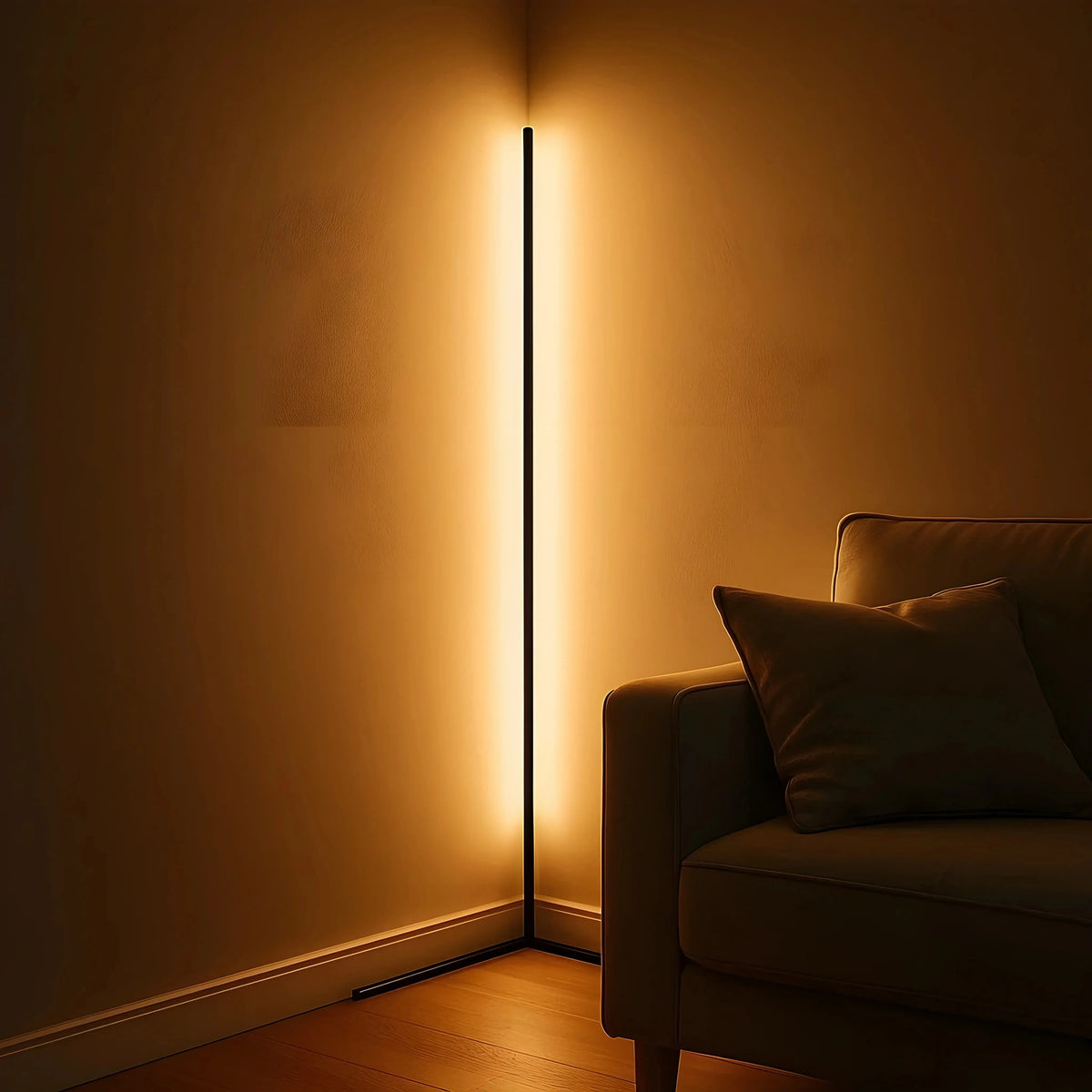 Dimmable LED Corner Floor Lamp, 56 in Tall, 3 Color Temperatures, Black or White – Modern Standing Light for Living Room, Bedroom & Office | Lonoma