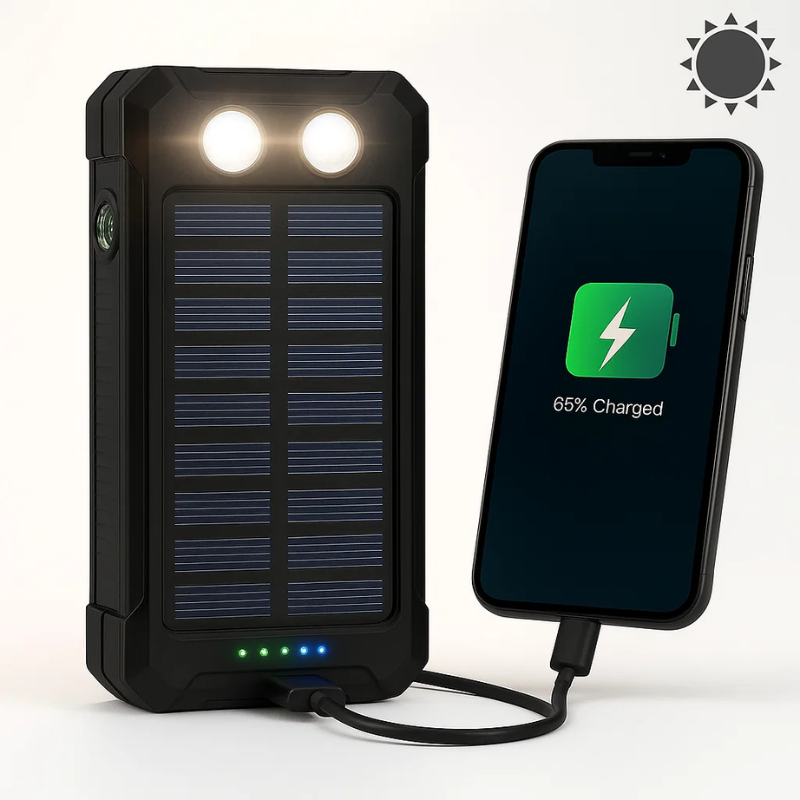 Batterie Externe Solaire 500000mAh Étanche Double USB avec Lampe LED pour Camping Randonnée Urgences Plein Air | Koossa