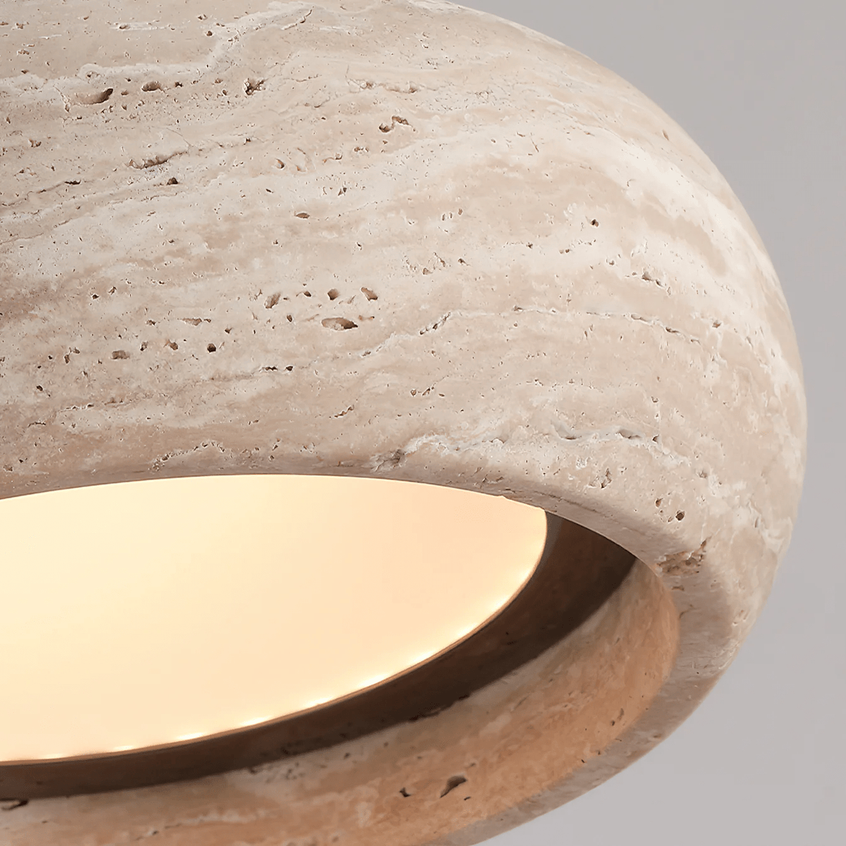 Circular Stone Pendant Light with Warm LED – Adjustable Drop Ceiling Fixture for Dining Room, Kitchen Island, Entryway – Natural Material | Lonoma