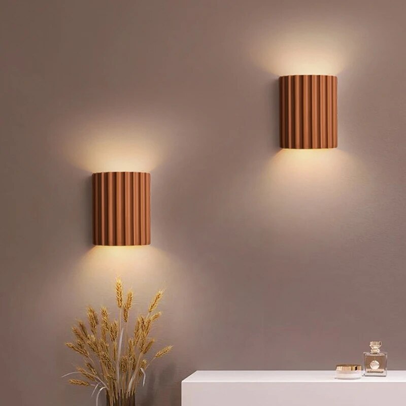 Ribbed Resin Wall Sconce, Up and Down Light, 6.5 in Indoor Hardwired Fixture for Hallway, Entryway, Bedroom, Living Room Accent Lighting | Lonoma