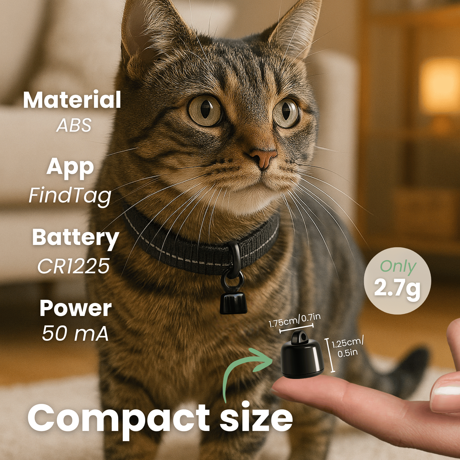 Pet Tracker Mini Bluetooth 2.7g Velvet Collar Bell Geofence iOS Android Cat Dog Bird Small Pets No SIM No Subscription | Koossa