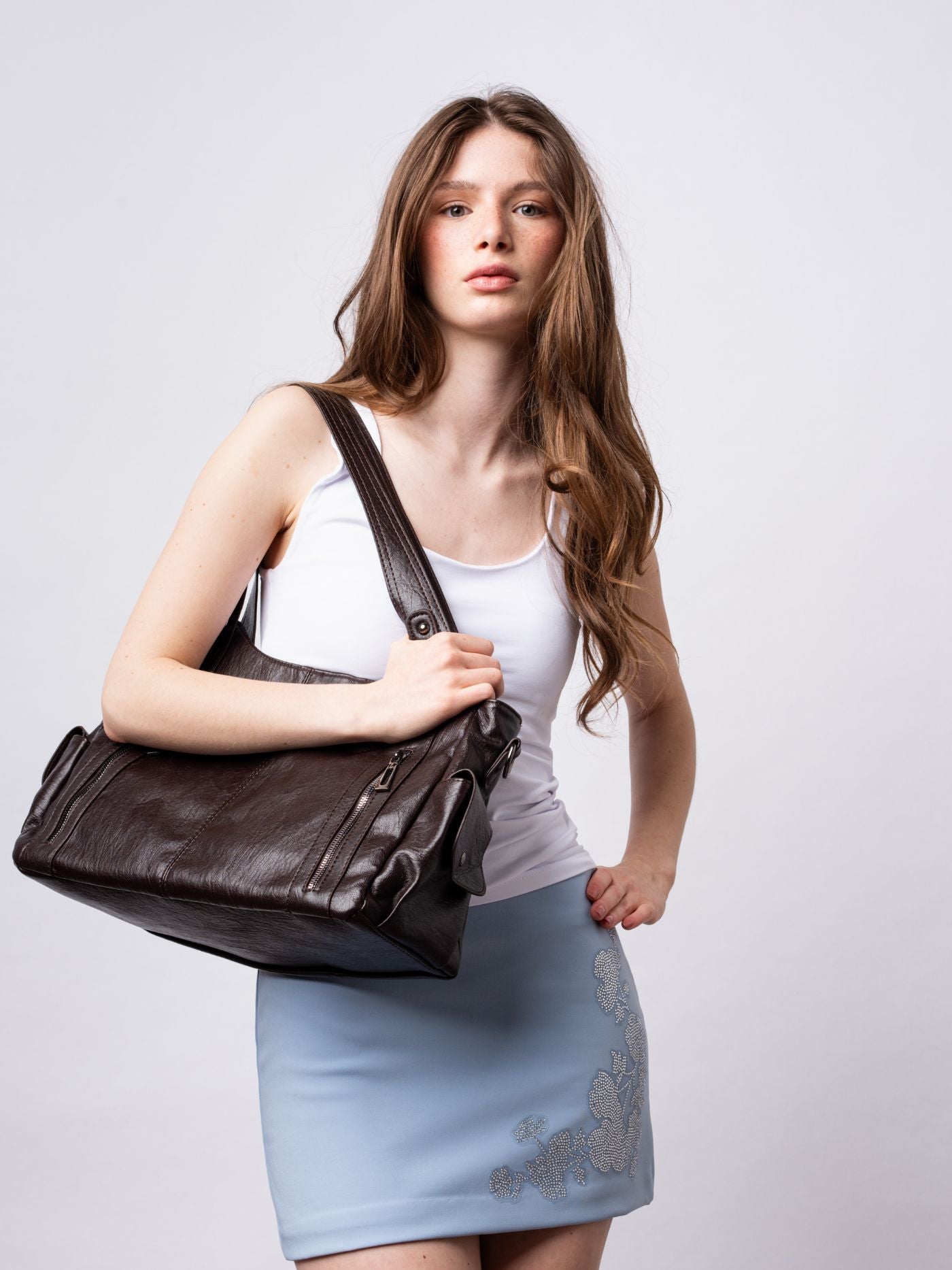 Structured Leather-Look Tote with Detachable Crossbody Strap in Black for Work and Weekend | Koossa