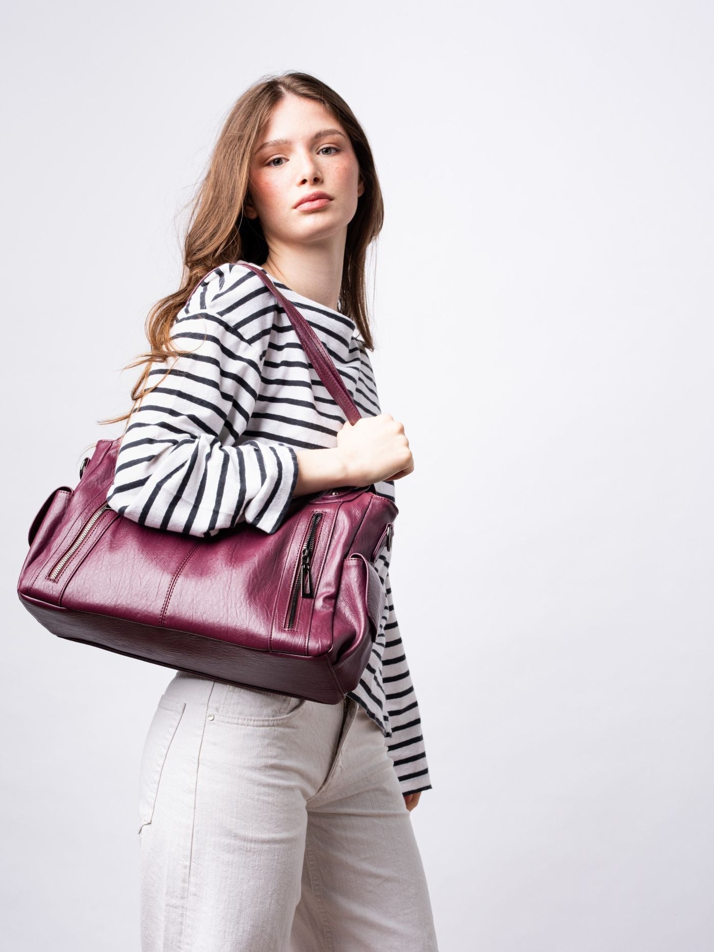 Structured Leather-Look Tote with Detachable Crossbody Strap in Black for Work and Weekend | Koossa
