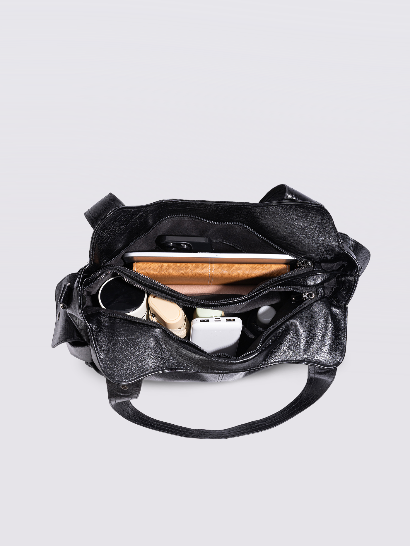 Structured Leather-Look Tote with Detachable Crossbody Strap in Black for Work and Weekend | Koossa