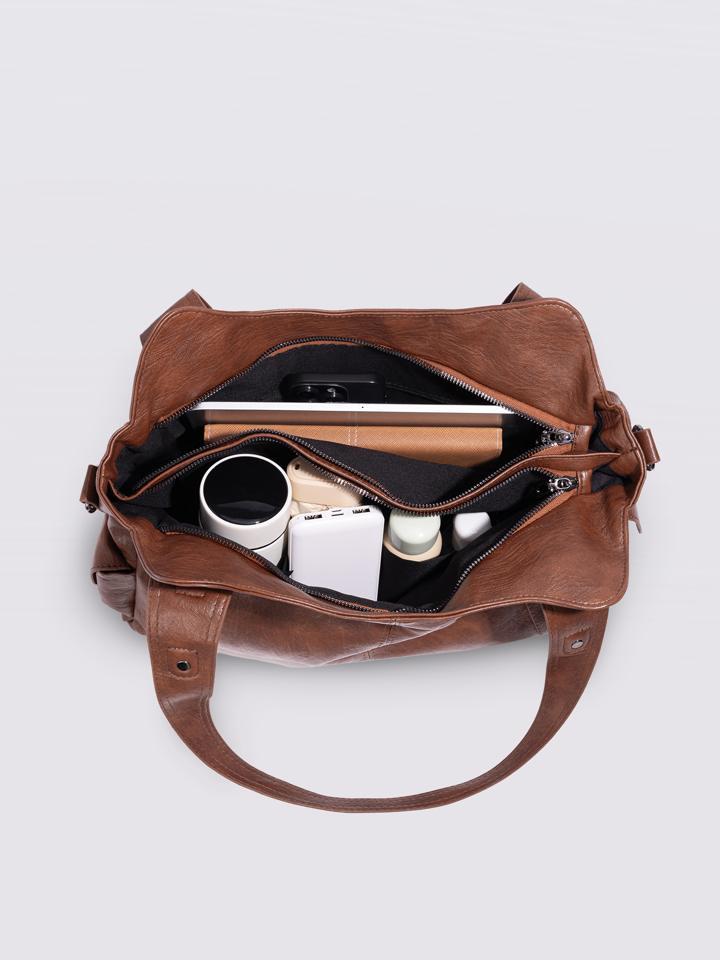 Structured Leather-Look Tote with Detachable Crossbody Strap in Black for Work and Weekend | Koossa