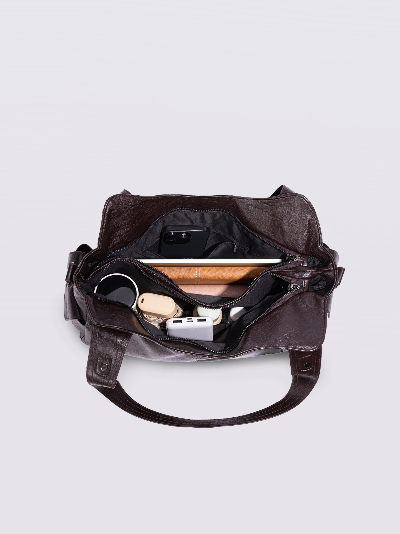 Structured Leather-Look Tote with Detachable Crossbody Strap in Black for Work and Weekend | Koossa