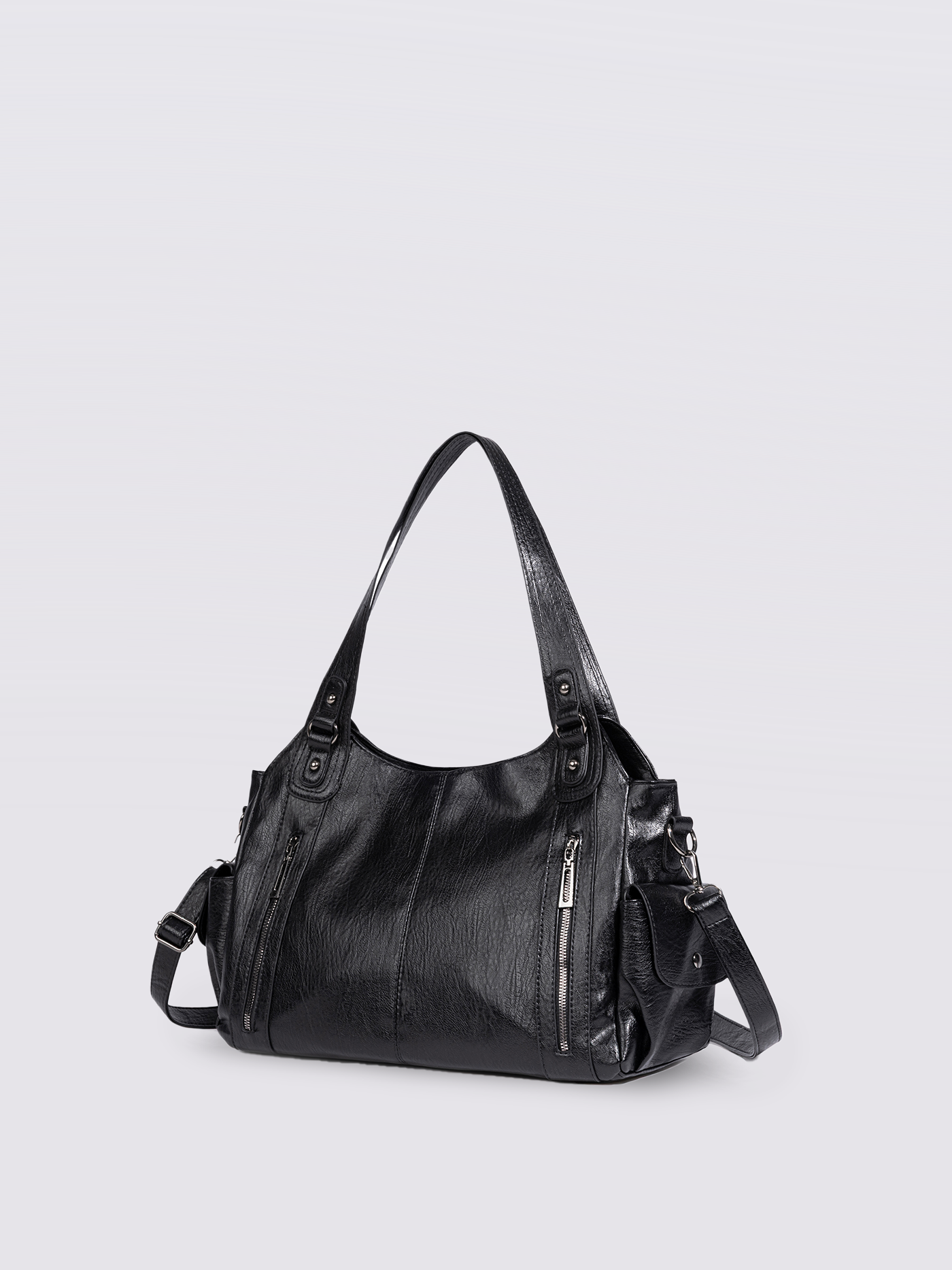 Structured Leather-Look Tote with Detachable Crossbody Strap in Black for Work and Weekend | Koossa