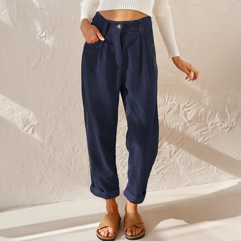 Women's High-Waisted Wide-Leg Trousers in Cotton Blend — Relaxed Fit for Warm Weather | Elegant Tailored Palazzo Trousers for Summer Days, Garden Parties, Casual Events, Resort Wear | Koossa