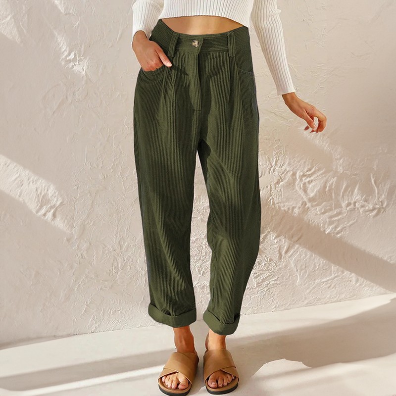 Women's High-Waisted Wide-Leg Trousers in Cotton Blend — Relaxed Fit for Warm Weather | Elegant Tailored Palazzo Trousers for Summer Days, Garden Parties, Casual Events, Resort Wear | Koossa