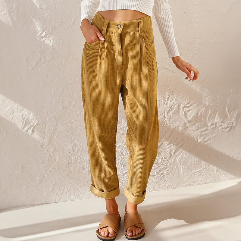 Women's High-Waisted Wide-Leg Trousers in Cotton Blend — Relaxed Fit for Warm Weather | Elegant Tailored Palazzo Trousers for Summer Days, Garden Parties, Casual Events, Resort Wear | Koossa
