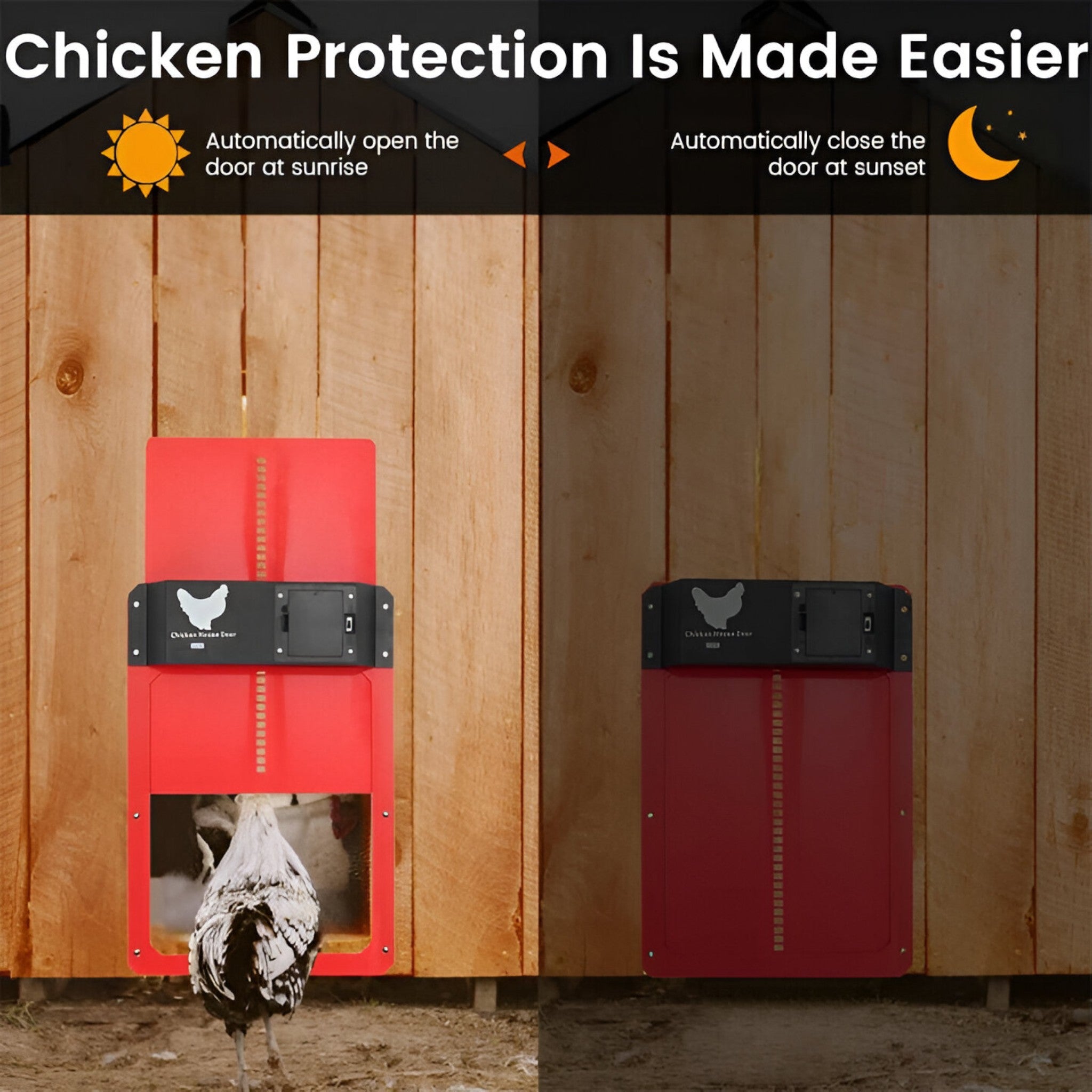 Automatic Chicken Coop Door Light Sensor Timer Battery Powered Weatherproof Green Coop Door Opener Poultry Safety | Koossa