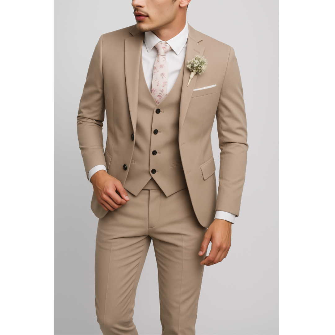 Men's Three-Piece Suit with Waistcoat — Elegant Formal Suit for Weddings, Meetings & Special Occasions | Koossa