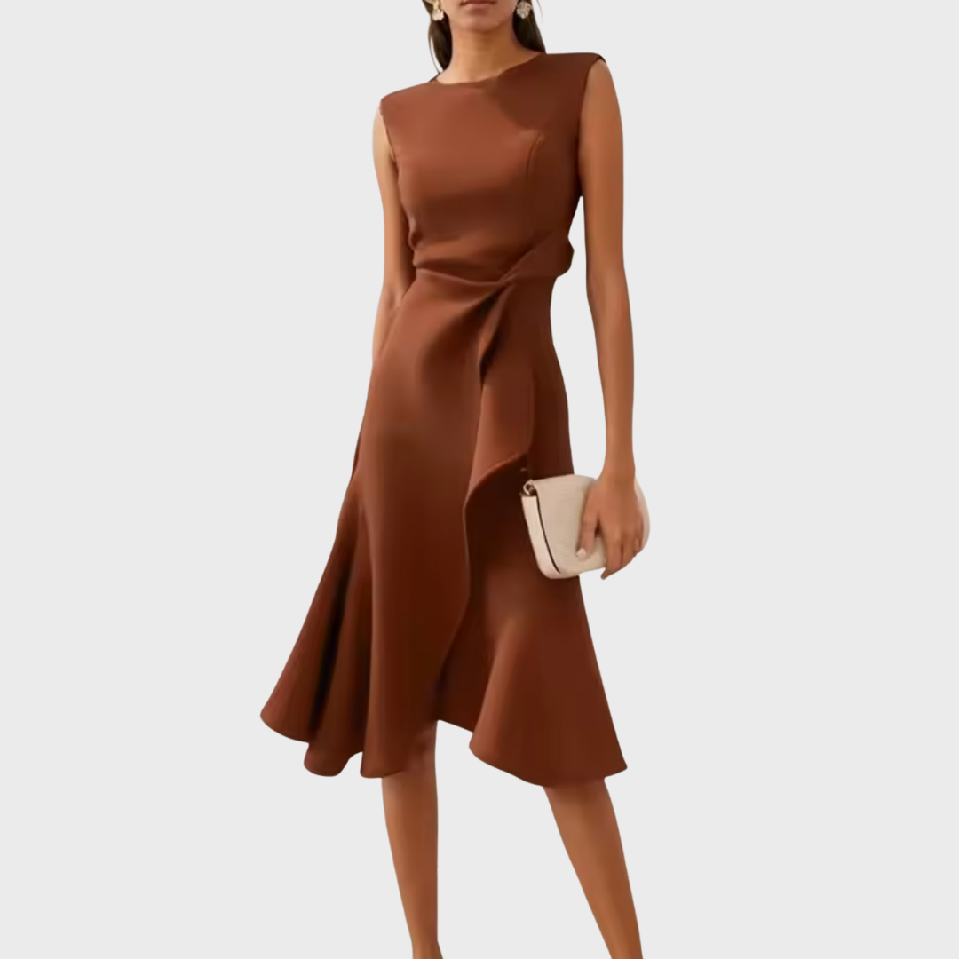 Women's Asymmetric Midi Dress — Elegant Evening Dress for Wedding Guests & Special Occasions | Koossa