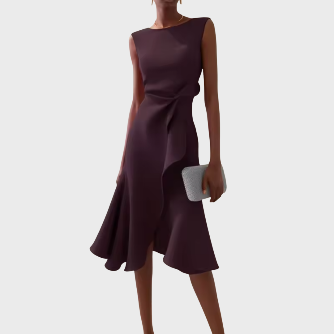 Women's Asymmetric Midi Dress — Elegant Evening Dress for Wedding Guests & Special Occasions | Koossa