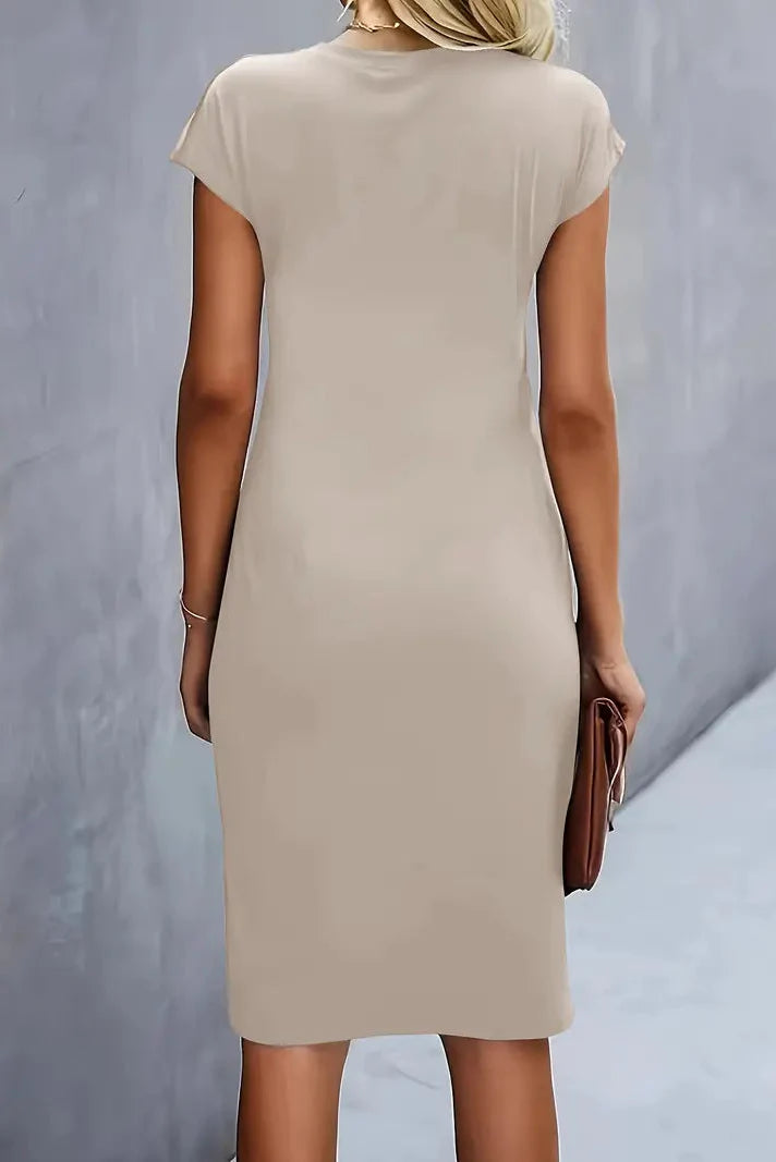 Ruched Waist Midi Dress with Cap Sleeves in Classic Colours for Sophisticated Evening Occasions | Koossa