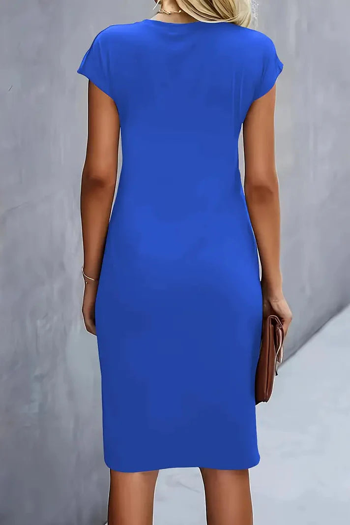 Ruched Waist Midi Dress with Cap Sleeves in Classic Colours for Sophisticated Evening Occasions | Koossa