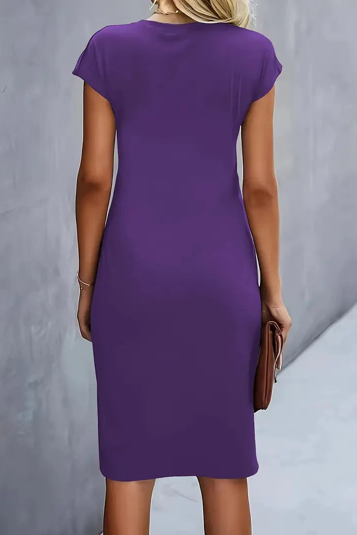 Ruched Waist Midi Dress with Cap Sleeves in Classic Colours for Sophisticated Evening Occasions | Koossa