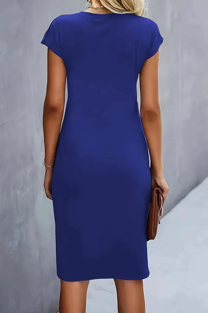 Ruched Waist Midi Dress with Cap Sleeves in Classic Colours for Sophisticated Evening Occasions | Koossa
