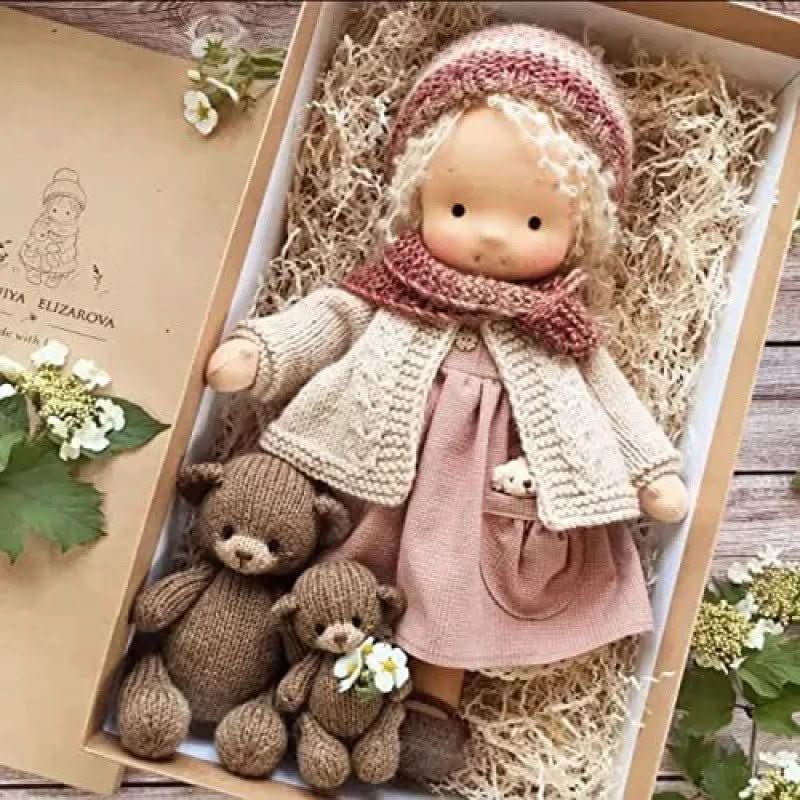 Handmade Cotton Waldorf Doll, Soft Cloth Baby Doll for Toddlers & Preschoolers, Natural Fabric Stuffed Toy for Imaginative Play | Lonoma