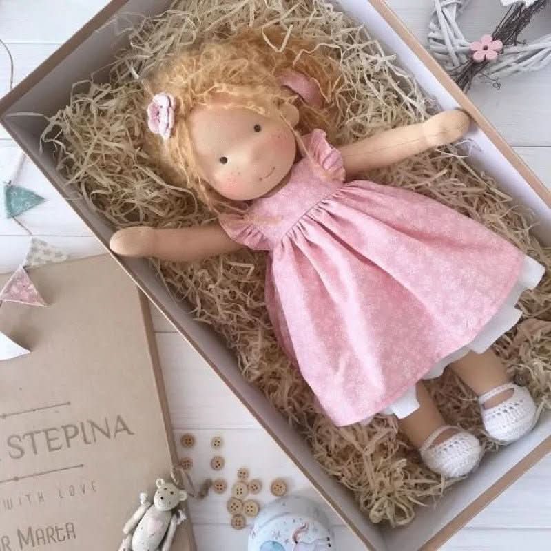 Handmade Cotton Waldorf Doll, Soft Cloth Baby Doll for Toddlers & Preschoolers, Natural Fabric Stuffed Toy for Imaginative Play | Lonoma
