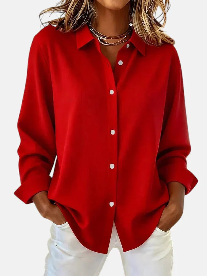 Classic Button Collar Blouse in Lightweight Cotton for Women | Timeless Design with Relaxed Fit and Elegant Detailing | Available in Vibrant and Neutral Shades | Koossa