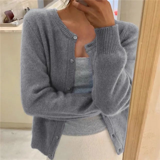 Cropped Button-Front Knit Sweater for Women — Lightweight Layering Top, High-Waisted Fit, Office & Casual Wear | Lonoma