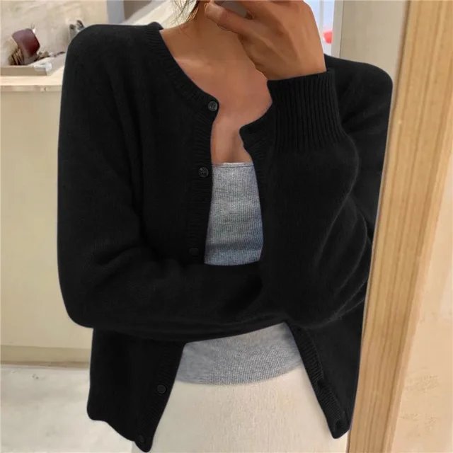 Cropped Button-Front Knit Sweater for Women — Lightweight Layering Top, High-Waisted Fit, Office & Casual Wear | Lonoma