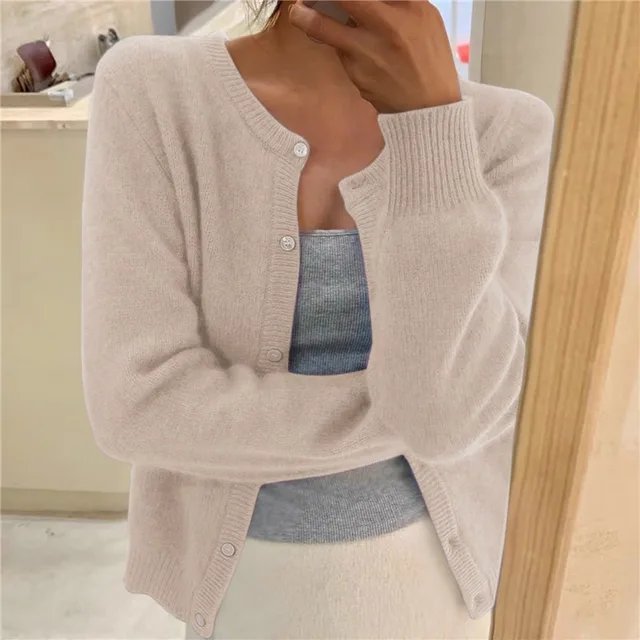 Cropped Button-Front Knit Sweater for Women — Lightweight Layering Top, High-Waisted Fit, Office & Casual Wear | Lonoma