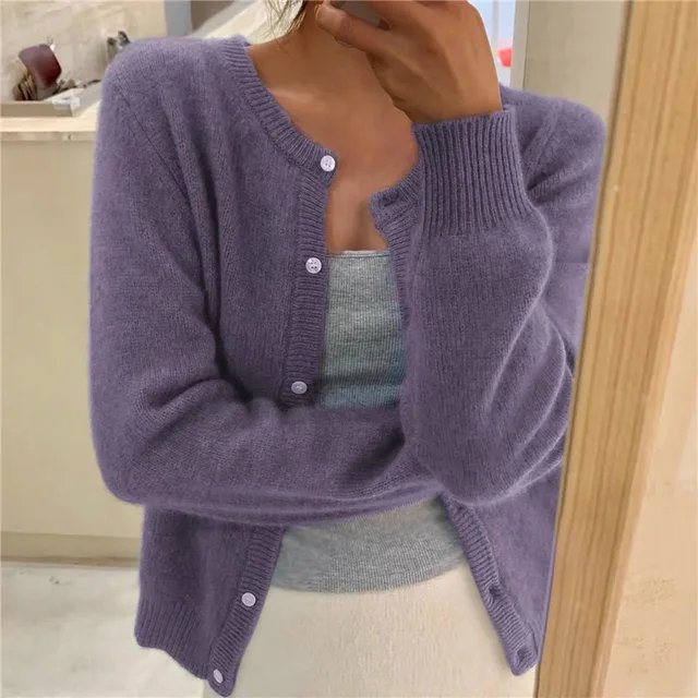 Cropped Button-Front Knit Sweater for Women — Lightweight Layering Top, High-Waisted Fit, Office & Casual Wear | Lonoma