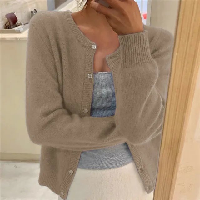 Cropped Button-Front Knit Sweater for Women — Lightweight Layering Top, High-Waisted Fit, Office & Casual Wear | Lonoma