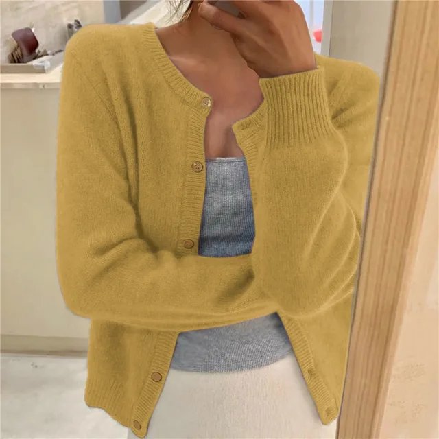Cropped Button-Front Knit Sweater for Women — Lightweight Layering Top, High-Waisted Fit, Office & Casual Wear | Lonoma