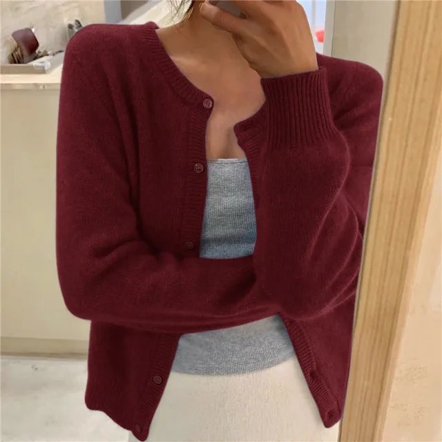 Cropped Button-Front Knit Sweater for Women — Lightweight Layering Top, High-Waisted Fit, Office & Casual Wear | Lonoma