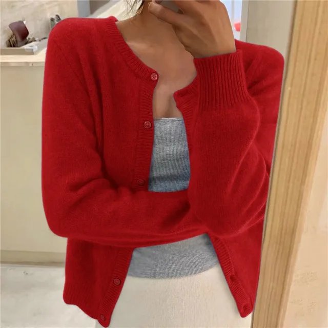 Cropped Button-Front Knit Sweater for Women — Lightweight Layering Top, High-Waisted Fit, Office & Casual Wear | Lonoma