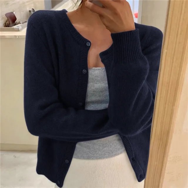 Cropped Button-Front Knit Sweater for Women — Lightweight Layering Top, High-Waisted Fit, Office & Casual Wear | Lonoma