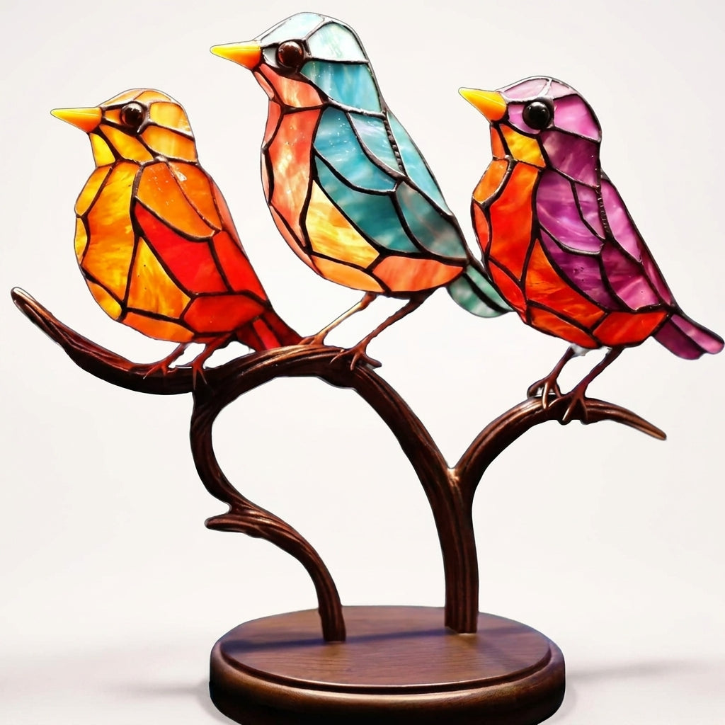 Oiseaux en Verre Soufflé sur Branchage — Figurines Décoratives Colorées pour Bureau et Rebord de Fenêtre | Koossa