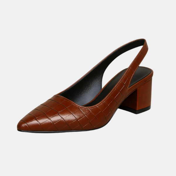 Women's Block Heel Court Shoes — Comfortable Croc-Effect Pumps for All-Day Wear & Smart Occasions | Koossa