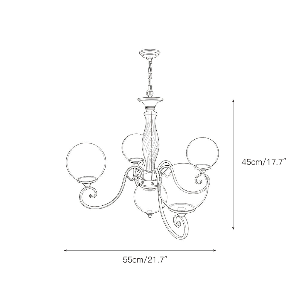 Hand-Blown Glass Globe Chandelier with Antique Brass Frame – Multi-Arm Pendant Light for Dining Room | Lonoma