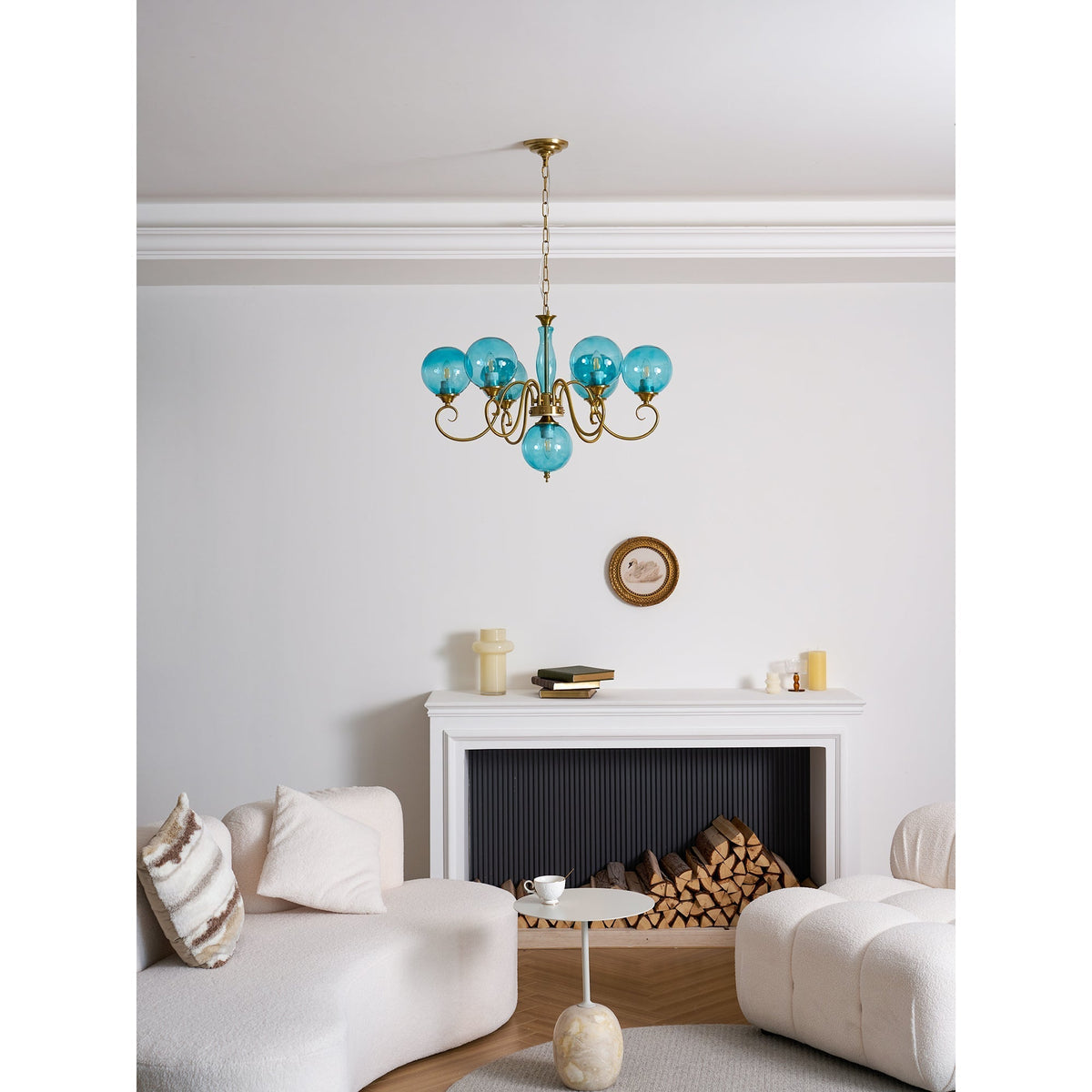 Hand-Blown Glass Globe Chandelier with Antique Brass Frame – Multi-Arm Pendant Light for Dining Room | Lonoma