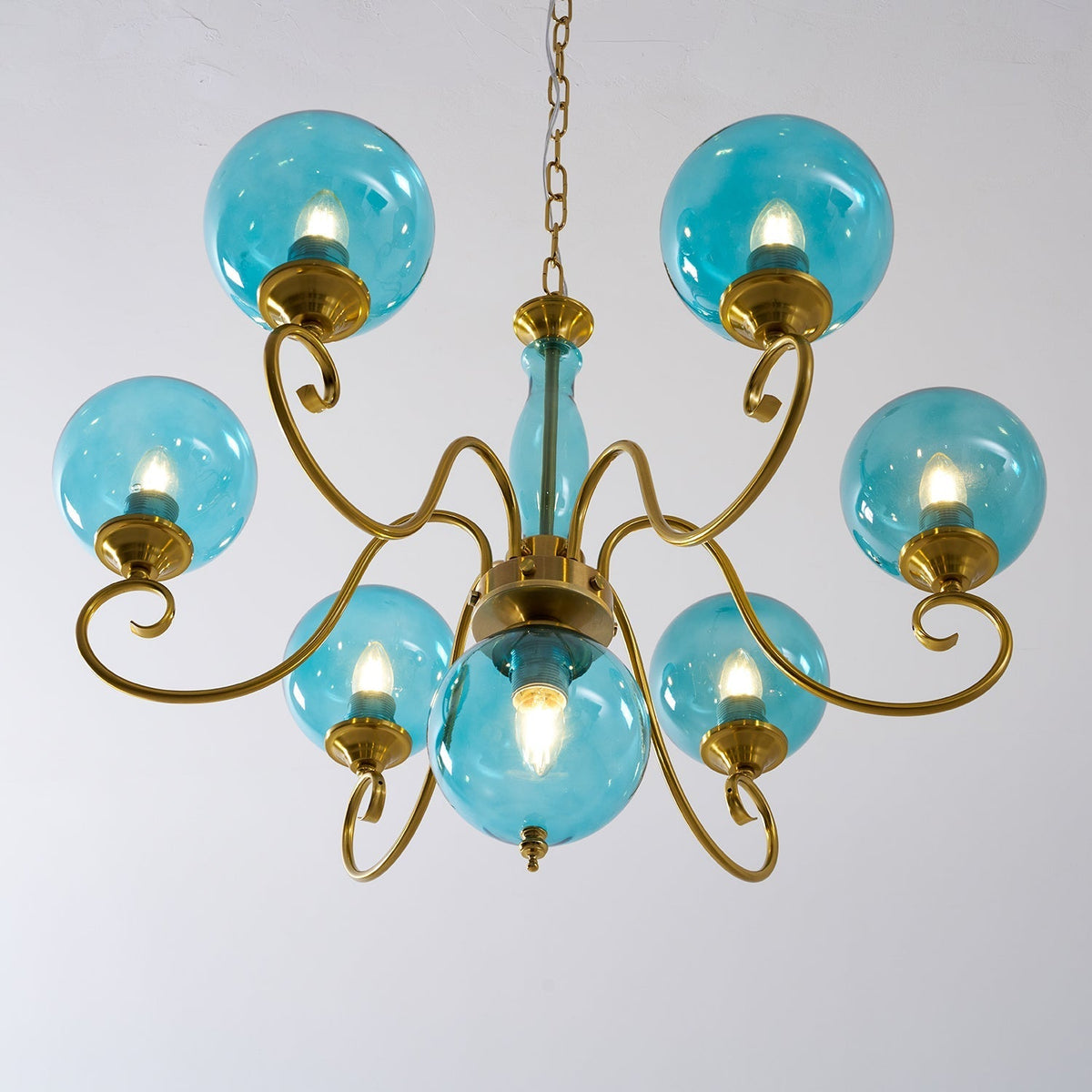 Hand-Blown Glass Globe Chandelier with Antique Brass Frame – Multi-Arm Pendant Light for Dining Room | Lonoma