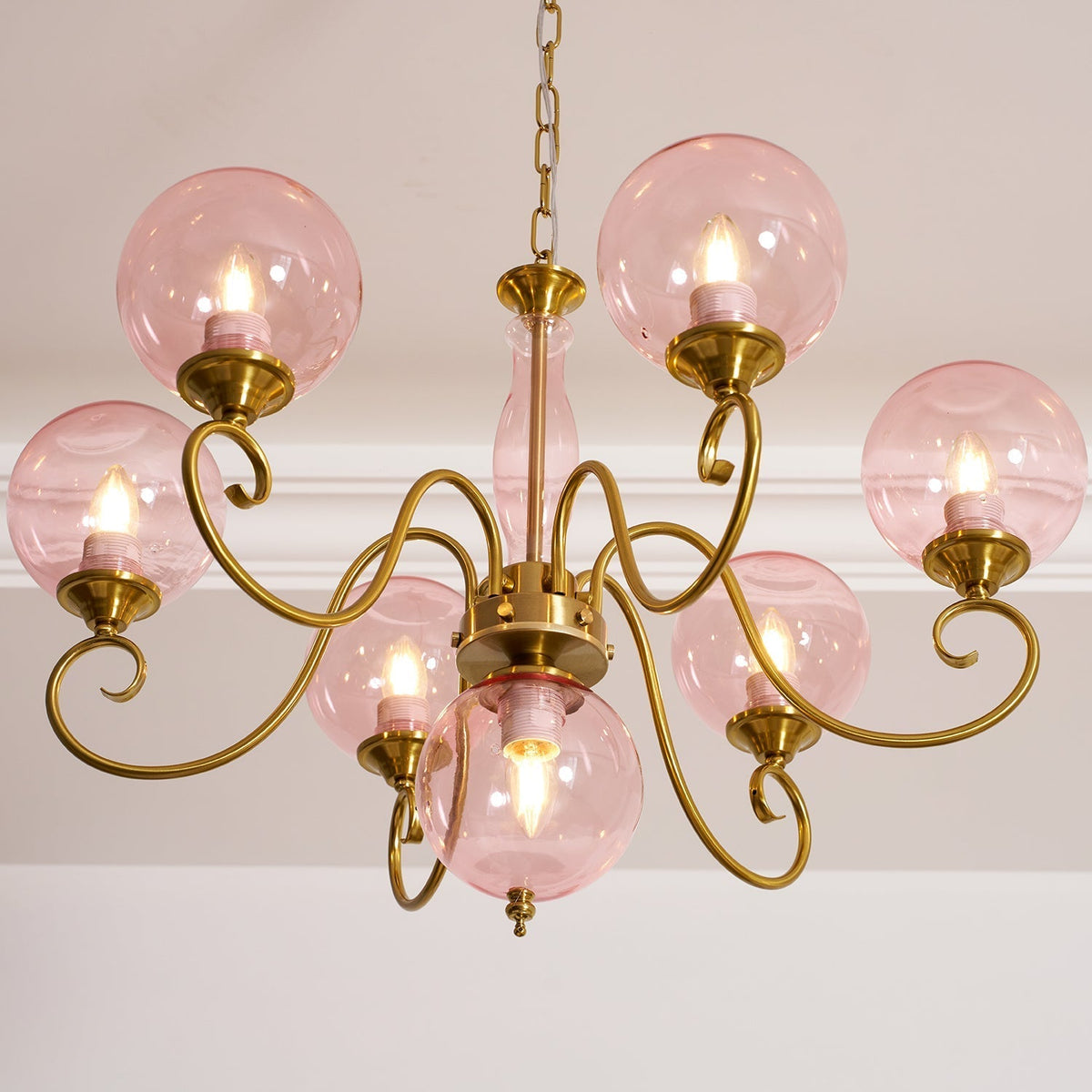 Hand-Blown Glass Globe Chandelier with Antique Brass Frame – Multi-Arm Pendant Light for Dining Room | Lonoma