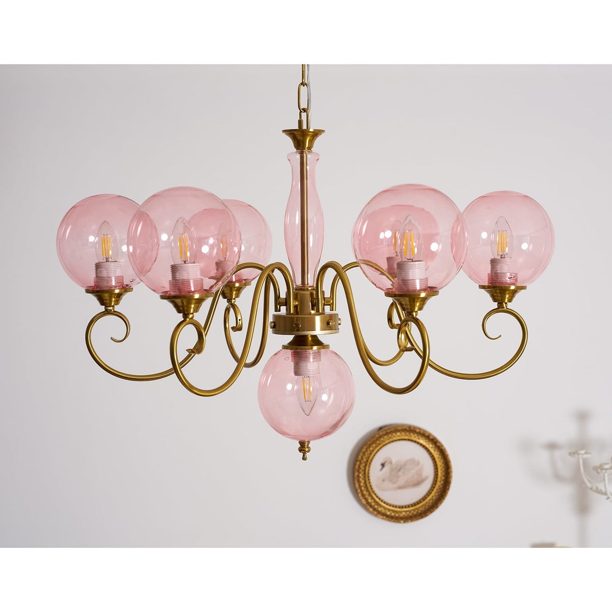 Hand-Blown Glass Globe Chandelier with Antique Brass Frame – Multi-Arm Pendant Light for Dining Room | Lonoma